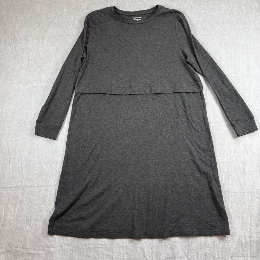 Eileen Fisher Charcoal Tencel Jersey Popover Large Shift Dress Overlay Lagenlook